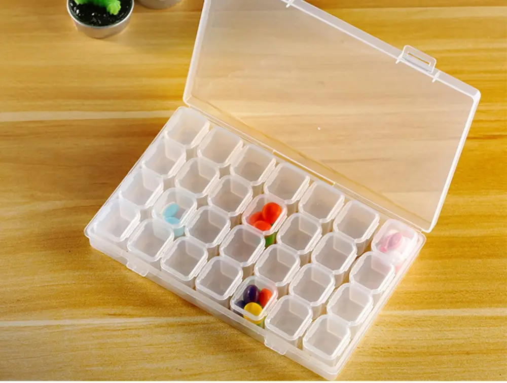 

Full circular Diamond Boxes Mini Rhinestone Gems Plastic Box Round Storage Box Case Jewelry Bead Makeup Clear Organizer