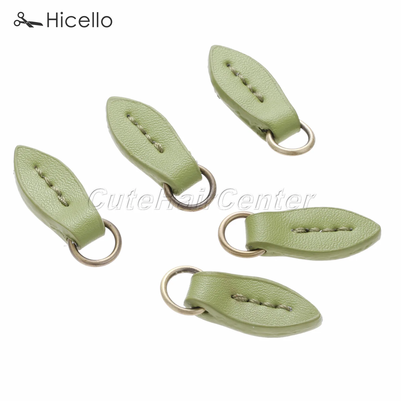 5pcs/lot Zipper Pullers Leaf Shape Pull head Replacement Sewing Craft Fasteners Leather Alloy pendant 33*11mm colorful Hicello - Цвет: Green