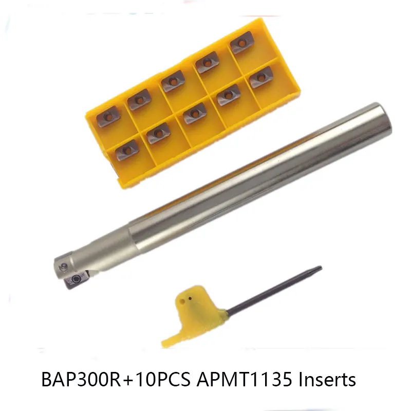 

10pcs APMT1135 CNC Carbide Inserts and 1pcs BAP300R C10 C12 C14 C16 C20 Indexable CNC End Mill Holder cnc milling cutter set