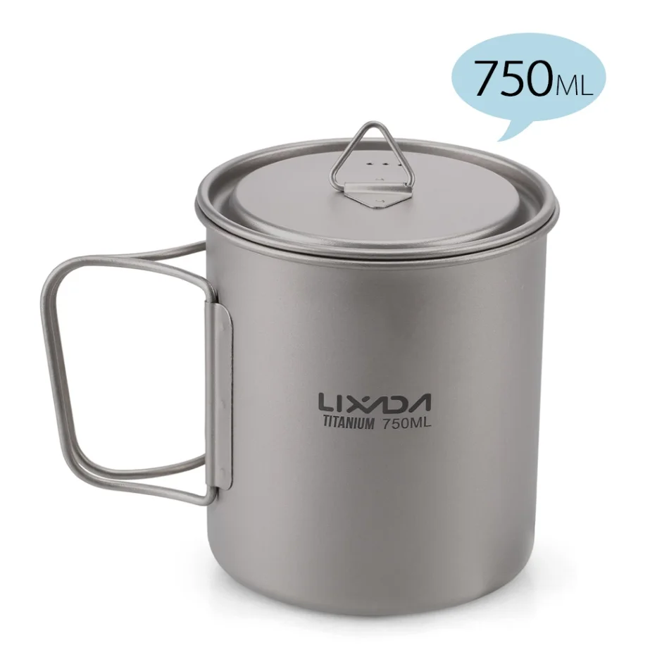 Lixada Titanium Cup Mug Pots Portable Cup Mug Outdoor Camping Picnic Water Cup Tableware Coffee Tea Pot 300/350/420/550/650/750 - Цвет: 750ml