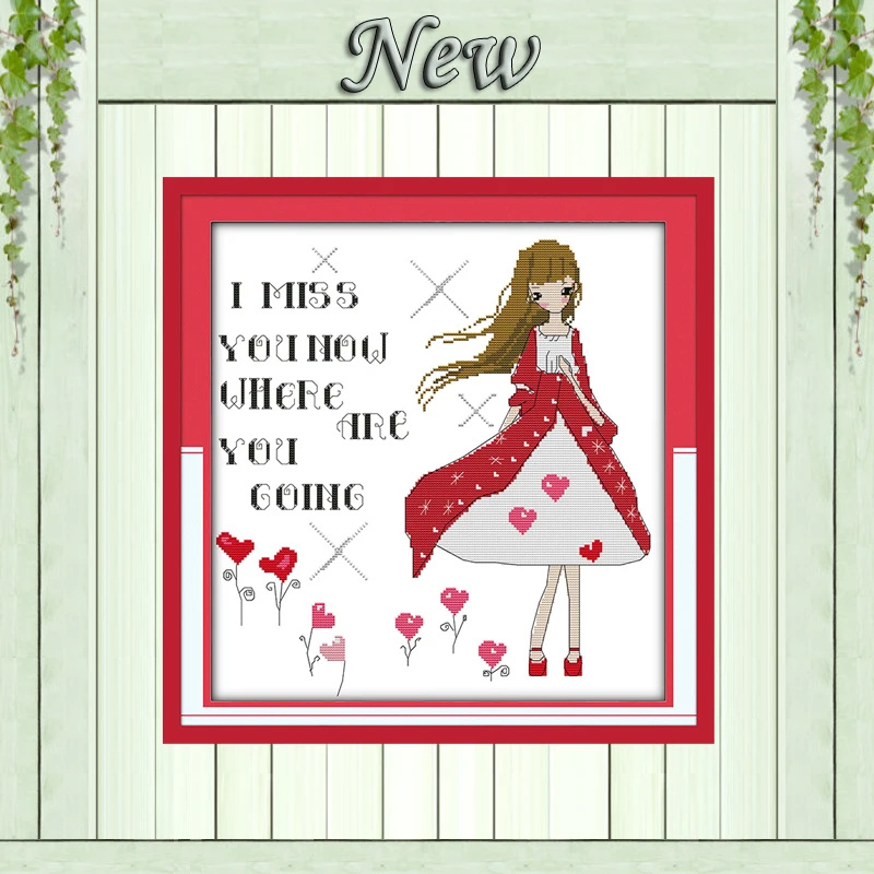 

Missing beautiful girl heart flower paintings counted print on canvas DMC 14CT 11CT Cross Stitch Needlework Sets Embroidery kits