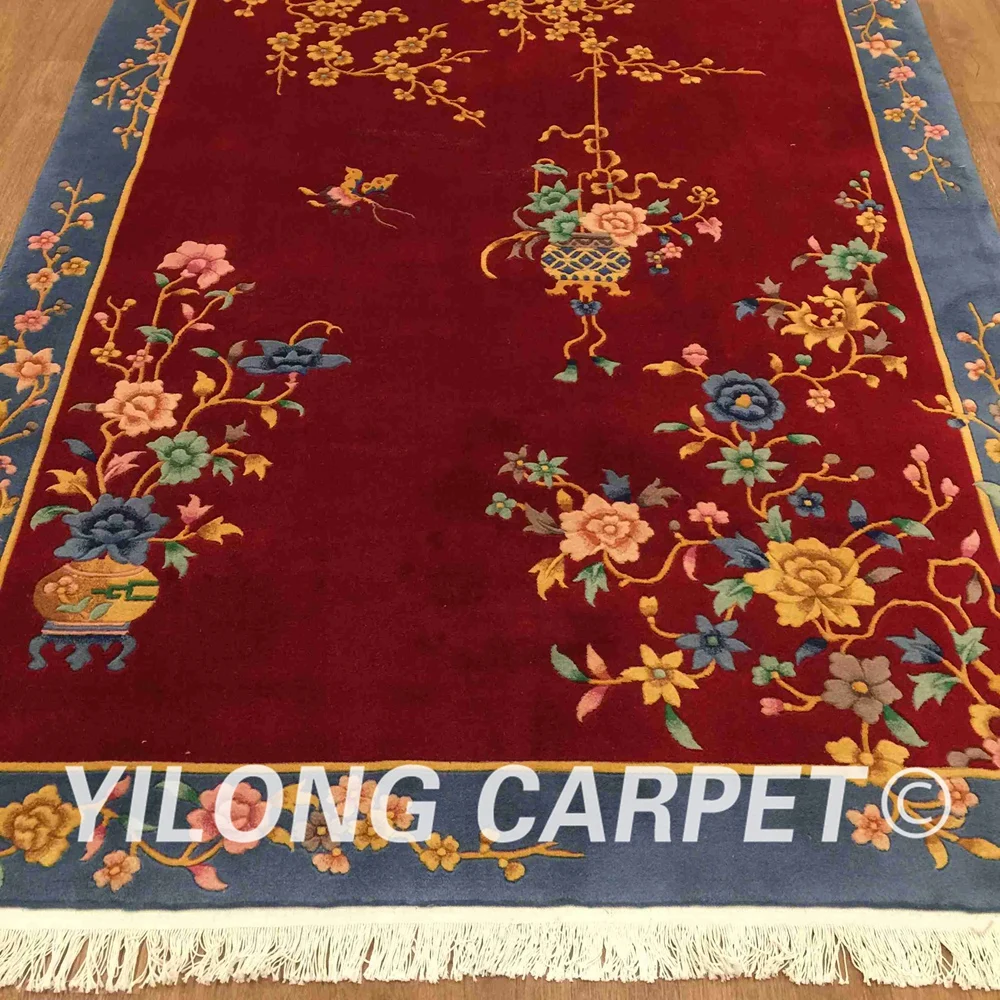 YILONG 5 'x8' ручная работа художественное украшение красный ковер ручной работы