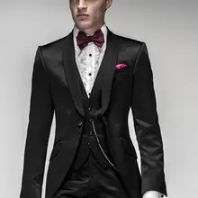 Красивый моды мужской костюм популярные Custume Homme высокое качество одна кнопка черный воротник-шаль(куртка+ брюки+ жилет+ галстук