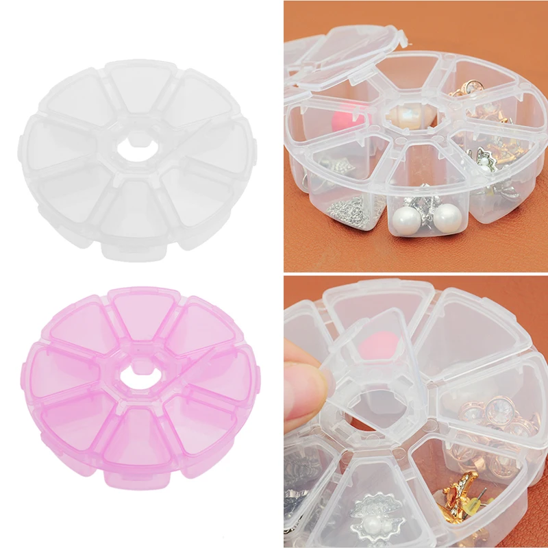 

Plastic Round Clear 8 Cells Pill Jewelry Pearl Box Nail Art Storage Organizer #Y207E# Hot Sale