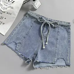 1626 # европейские синие джинсовые шорты для женщин 2019 летние новые брендовые Модные свободные повседневные Большие размеры женские с