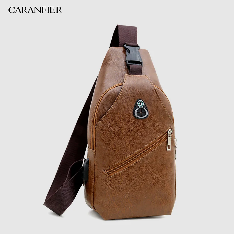 CARANFIER, 3 шт., Мужская модная сумка через плечо, функциональная, вращающаяся кнопка, открытая кожаная нагрудная мужская сумка, сумки на плечо, нагрудная сумка - Цвет: 81 Light Brown 1Pcs