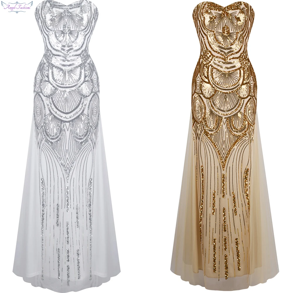 Женское вечернее платье без бретелек Angel fashions длинное фатиновое трапеция с