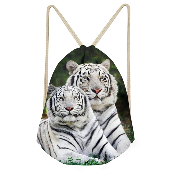 Noisydesigns Cool Animal 3D Tiger Printed Men s Small Drawstring Bag Travel Men Backpack String Shoes