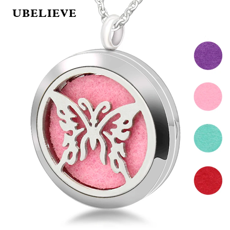 

Hot Butterfly 30mm Aromatherapy Diffuser Locket Jewelry Stainless Steel Magnet Essential Oil Diffuser Necklace Pendant For Women