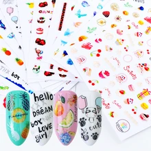1 шт 3D наклейки для ногтей смешанные цвета мультфильм фруктовый торт дизайн клей Слайдеры для ногтей наклейки DIY маникюр трафарет LACA277-288