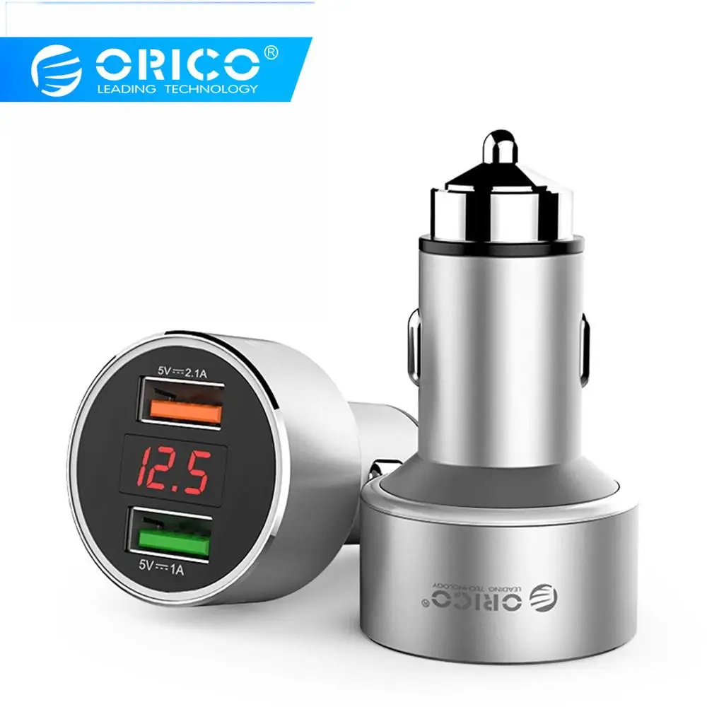 ORICO Universal Aluminum Alloy Dual Ports USB Car Charger with LED Monitoring Display Screen for iPhone Xr Max Plus for Xiaomi