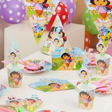 Dora Party Decoration Dora The Explorer Disposable Tableware Set Paper Plate/Cup/Napkins/Banner Kids Birthday Party Decor Suppli dora the explorer little girls ballet dance pajama set