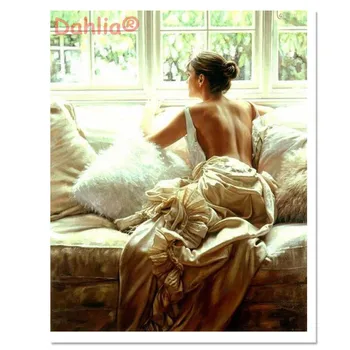 

Looking Out Girl back sexy Needlework Embroidery DIY Aida Cross Stitch Kits Crafts 14CT Unprinted Home Decor Handmade
