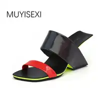รองเท้าแตะผู้หญิงฤดูร้อนแปลกรองเท้าส้นสูงผสมสี Wedges รองเท้าผู้หญิงรองเท้าผู้หญิง plus ขนาด HL90 MUYISEXI
