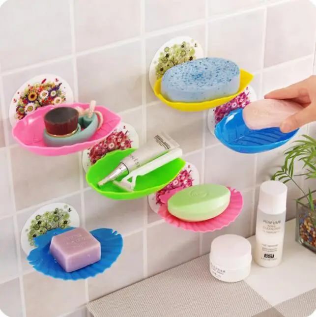 Seamless Leaves Bathroom Soap Box Wall Shelf 2 Pcs Lot Multifunctional Drainer font b Rack b
