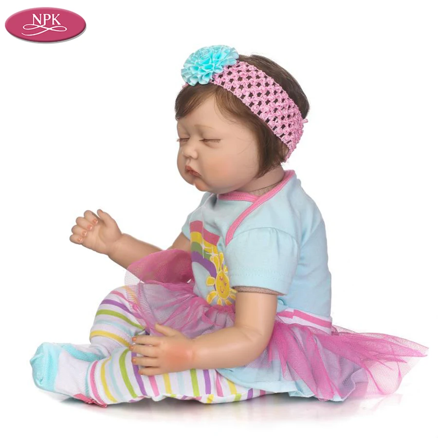 NPK 55CM Silicon Doll Lifelike Reborn Baby Girl Soft Cloth Body Realistic Babies Dolls + White Bear Stuffed Toys Children Gifts (8)