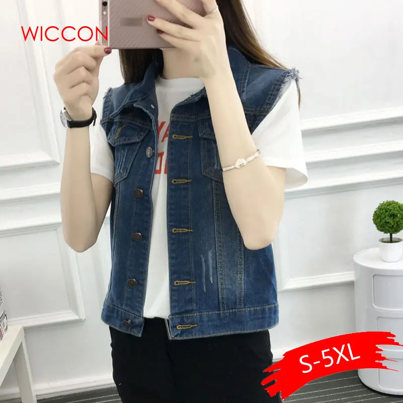 

Spring Summer Denim Vest Women Plus Size 5XL Casual Sleeveless Waistcoats Female Vest Short Coat Jeans Jacket Tops