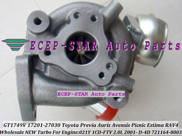 Турбокомпрессор GT1749V 721164 0003 17201 27030 для TOYOTA RAV4 Previa Auris Avensis пикника Estima 021Y 1CD FTV