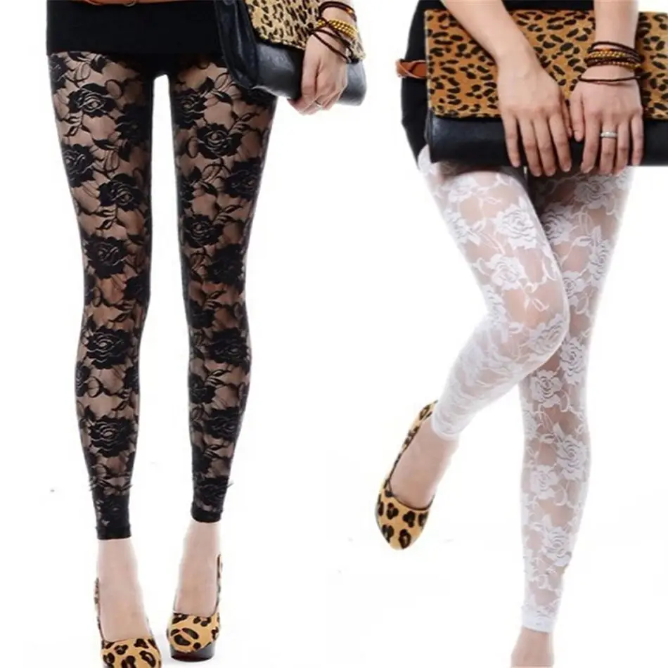 

Sexy Leggings for Women Sexiest Lace Floral Leggings Pure Black White See Through Fitness Leggings Transparent One Size