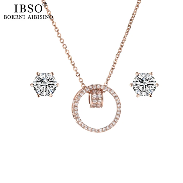 IBSO Brand Women Rose Gold Watch Earring Necklace Set Female Jewelry Set Fashion Creative Crystal Quartz Watch Lady's Gift 6