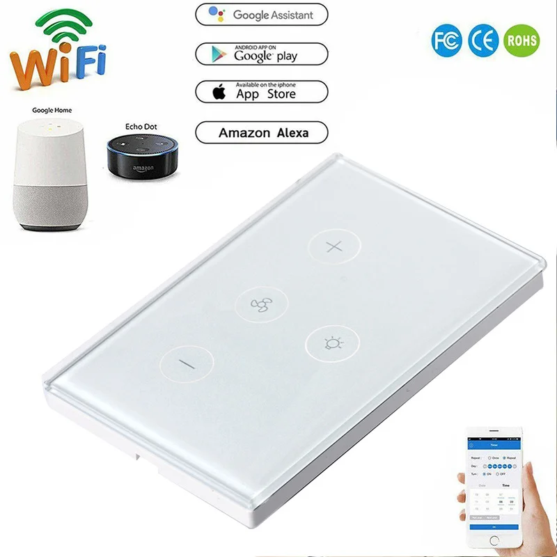 

Smart Home US WiFi Smart Ceiling Fan Switch APP Remote Timer and Speed Control Compatible with Alexa and Google Home Automation