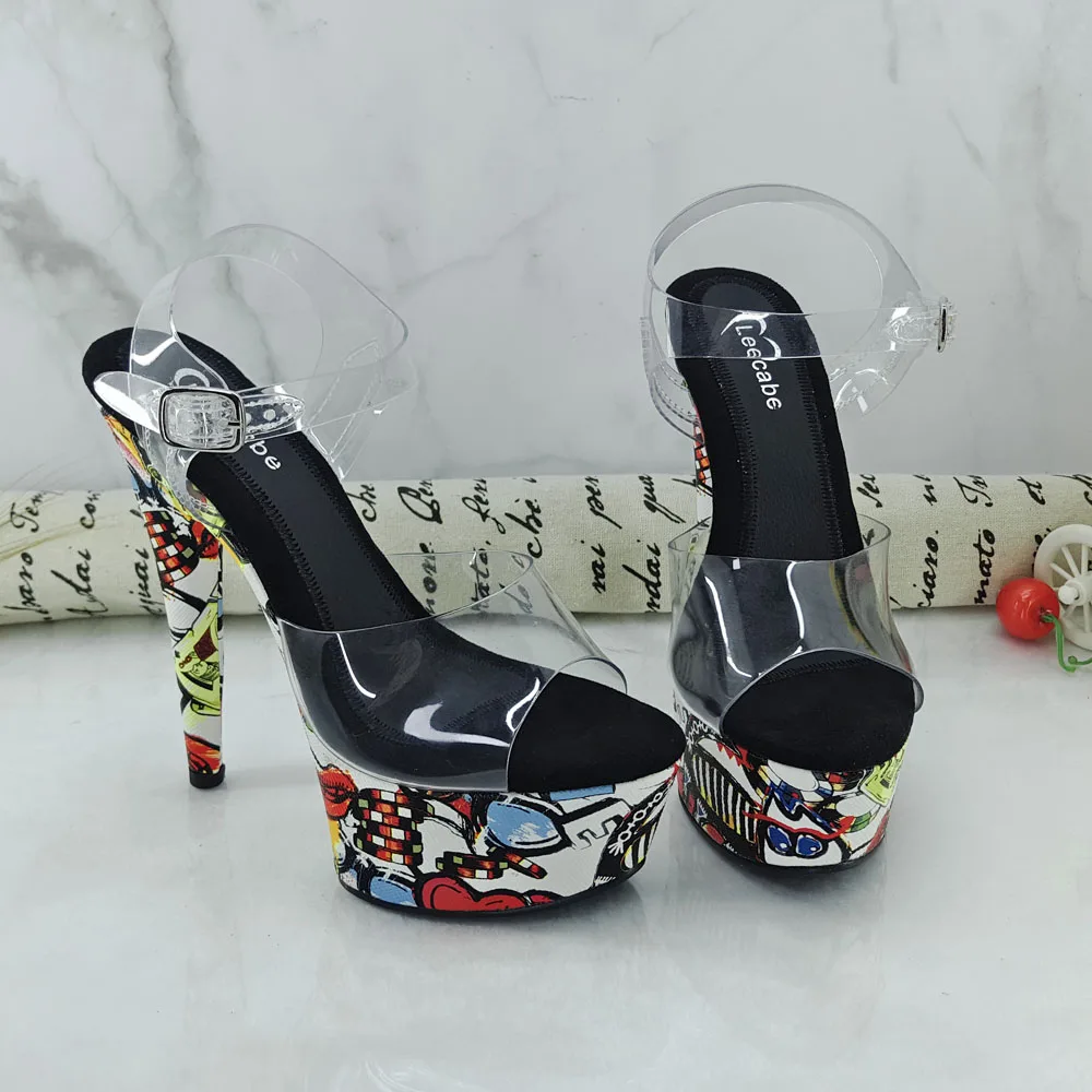 

Leecabe 15cm/6inch lady heels pole dance shoes with colorful materials covered heels custom-made style lady pole dancing shoe
