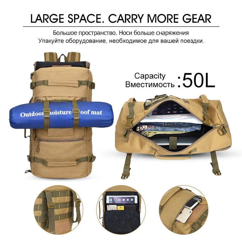  New Nylon 50L Climbing Hiking Military Tactical Backpack Outdoor Army Camping Mountaineering Men Ba