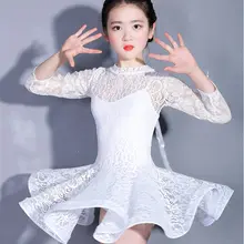 Детское платье для латинских танцев для девочек, костюмы, детский бальный танцевальный костюм с длинными рукавами, кружевное платье для латинских танцев для девочек