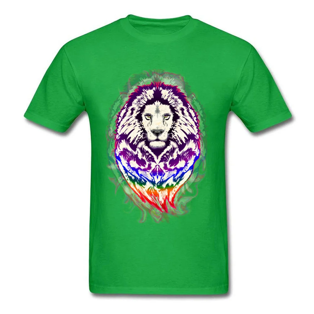 Crazy Top T-shirts Plain Crewneck Lion Psychedelic Pop Art 100% Cotton Fabric Man Tops Shirt Group Short Sleeve Tee-Shirts Lion Psychedelic Pop Art green