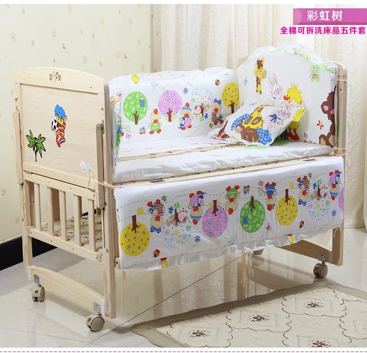 

Promotion! 7pcs baby bedding set baby crib bedding sets cartoon baby nursery bedding (bumper+duvet+matress+pillow)