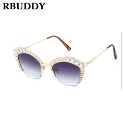 RBUDDY горный хрусталь кошачий глаз Для женщин солнцезащитные очки Бабочка Брендовая Дизайнерская обувь Золотой металлический каркас