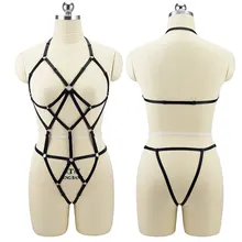 Для женщин сексуальный нательная обвязка Нижнее белье Комплект Черный Эластичный регулируемый портупея бондаж ремень Готический Фетиш экзотика Готический корсет