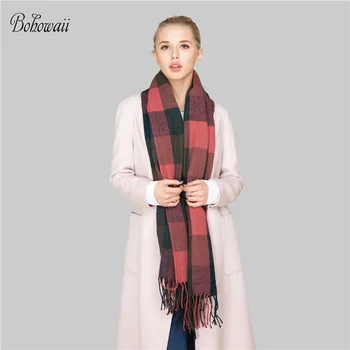 

BOHOWAII Classic Tassels Plaid Bufanda Hombre Women Oversized Tartan Scarf Long Shawl Winter Warm Lattice Large Scarves