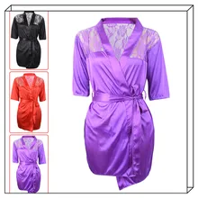 Шелковая кружевная Пижама, сексуальное белье, интимный халат, ночная сорочка, красный, черный, фиолетовый цвета