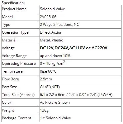 2V025-06 12 V/24 DC 110 V/220 V AC 2 порта 2Pos 1/" BSP нормально закрытый Соленоидный клапан катушки Led