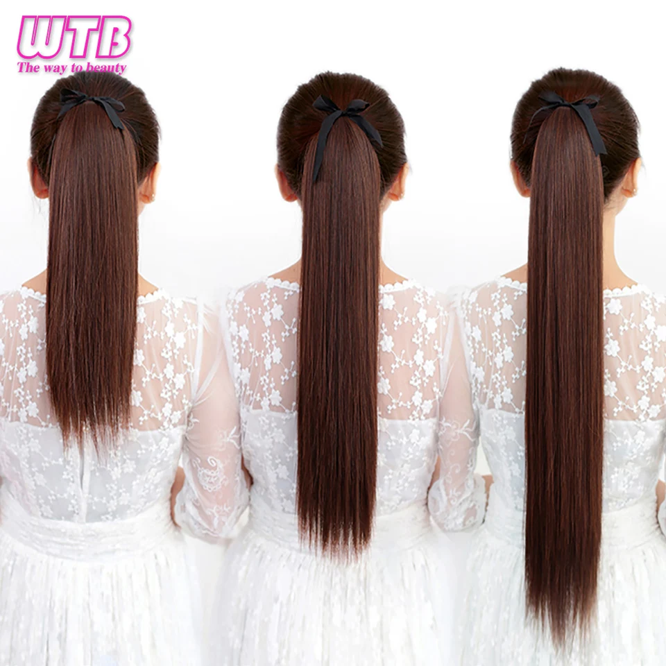 

WTB Summer Cool 22" 100g High Temperature Fiber Silky Straight Synthetic Clip in Drawstring Ponytail Hairpieces for Women