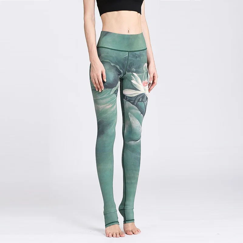 2018 New Lotus Print Sporting Leggings Women Sexy Fitness Legging For Women Sportswear Trousers Femme Elastic Pants
