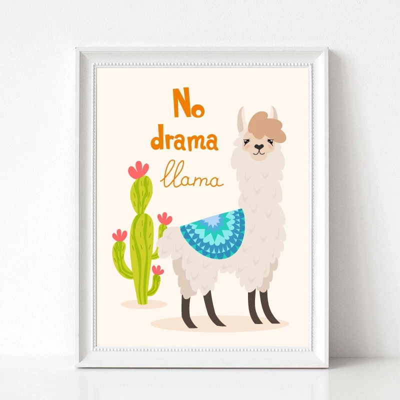 llama with ornament design and cactus prints kids room decor