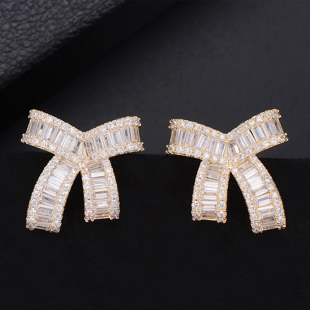 

Fashion Bowknot Full CZ Stud Earrings For Women Girls