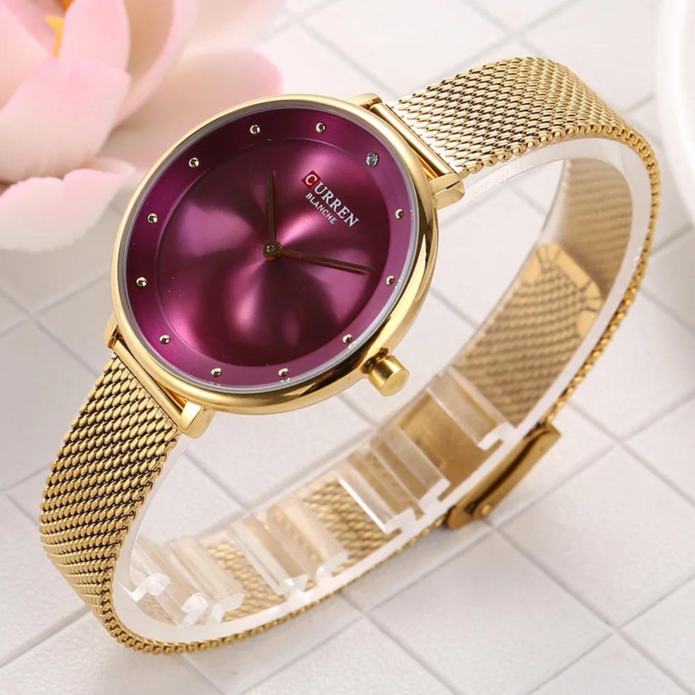 CURREN 9029 Female Quartz Watch Gem Dial Ultra-Thin Knit Strap Top Brand Female Luxury Wristwatch Girl Clock Relogio Feminino top brand (22)