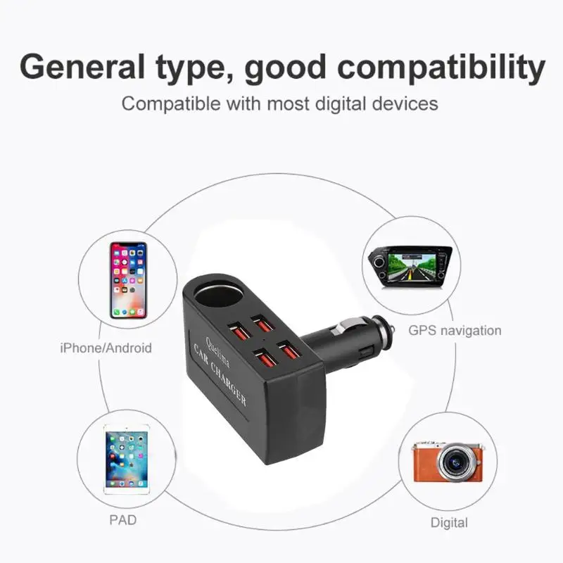 Quelima QC 3,0 4 USB Автомобильное зарядное устройство+ гнездо прикуривателя сплиттер адаптер автомобильного прикуривателя удлинитель сплиттер