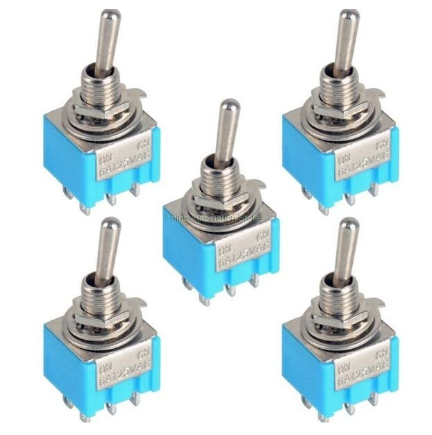 

5Pcs DPDT ON-ON 2 Positions 6-pin Latching Miniature Toggle Switch AC 125V 6A