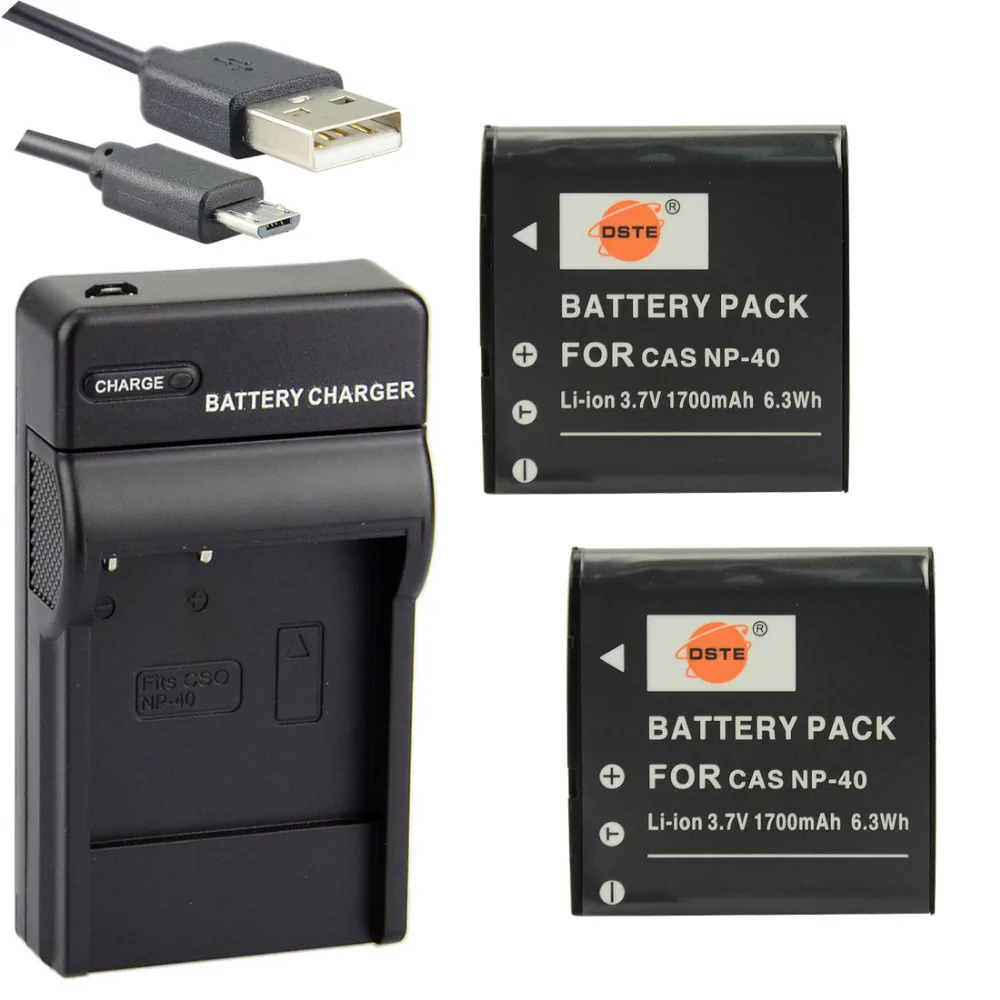 DSTE 2pcs NP 40 Li ion Battery + UDC73 usb charger for Casio Exilim EX