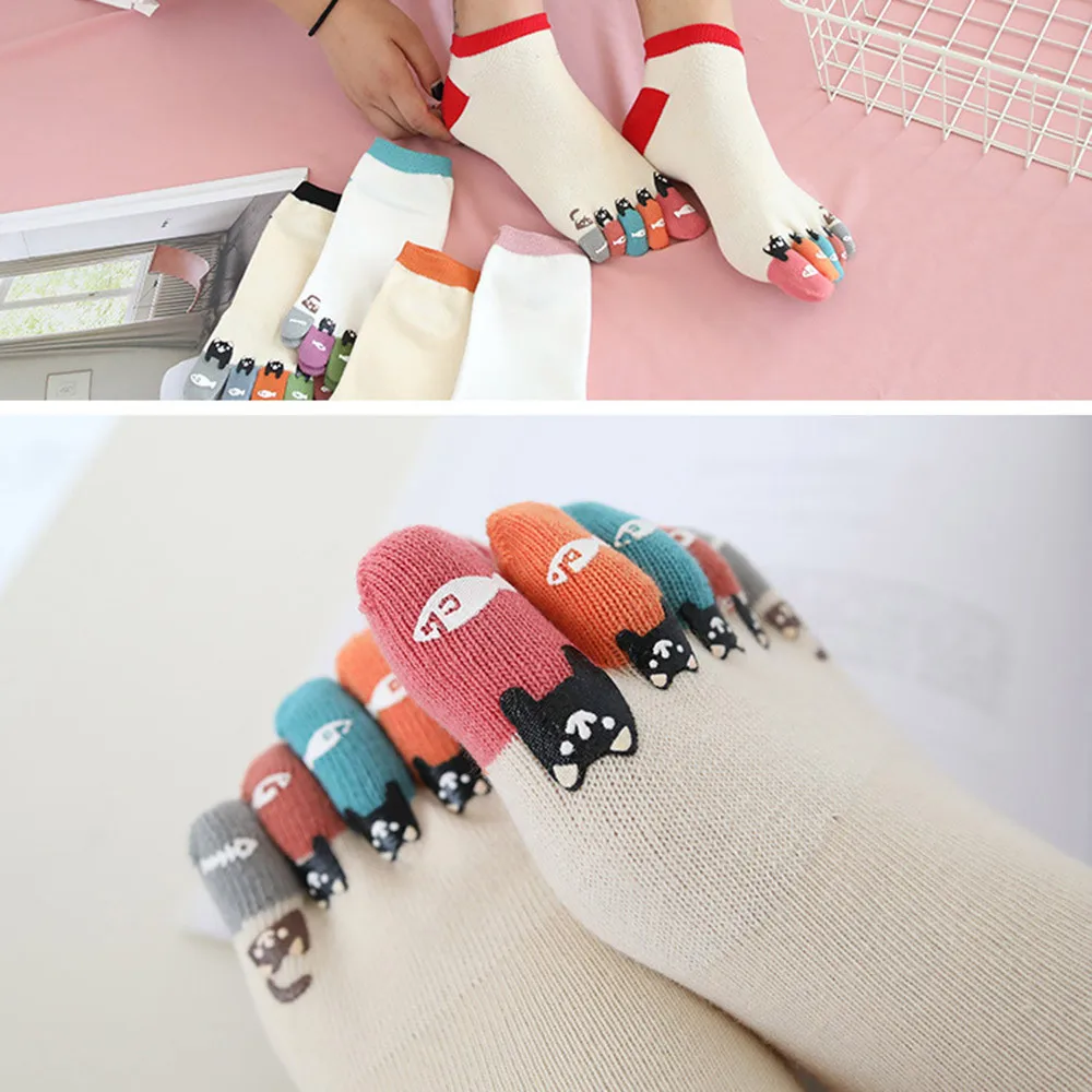 Женские носки; calcetines mujer; женские хлопковые дышащие Разноцветные носки с пятью пальцами; хлопковые забавные короткие носки; T429
