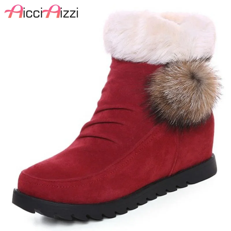 

ZALAVOR Size 33-43 4 Colors Women Short Boots Wedges Round Toe Fur Wram Ankle Boots Fashion Shoes Woman Footwear