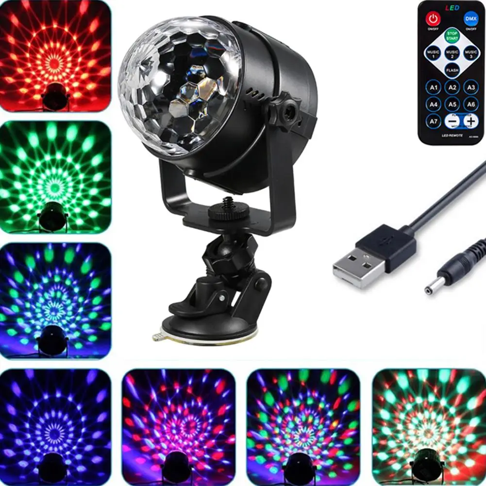 USB Disco свет автомобиля 7 цветов Изменение 3 Вт RGB Мини Кристалл Магия Вращающийся Шар Световой Эффект вечерние дискотека DJ световое шоу