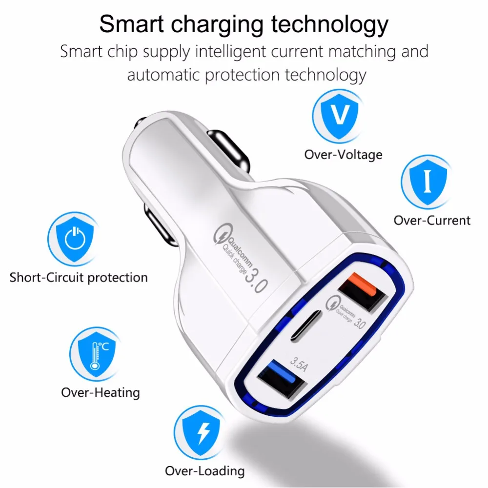 AZiMiYO 35 W شاحن سيارة QC3.0 USB + 5V3A نوع-c PD سريع الهاتف المحمول سريعة شاحن سيارة-شاحن للهاتف شاحن الجهاز اللوحي AZiMiYO 35 W شاحن سيارة QC3.0 USB + 5V3A نوع-c PD سريع الهاتف المحمول سريعة شاحن سيارة-شاحن للهاتف شاحن الجهاز اللوحي