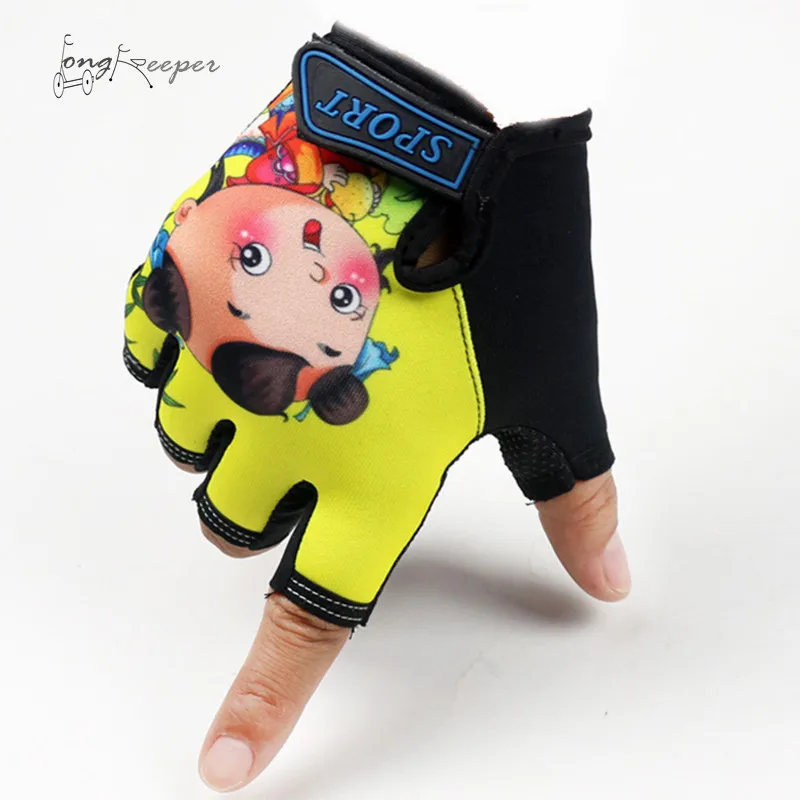 LongKeeper Sports Gloves for Children Kids Fingerless Gloves 5-13 Year Boys Girls Cycling Gloves Half Finger Cute Biking Guante