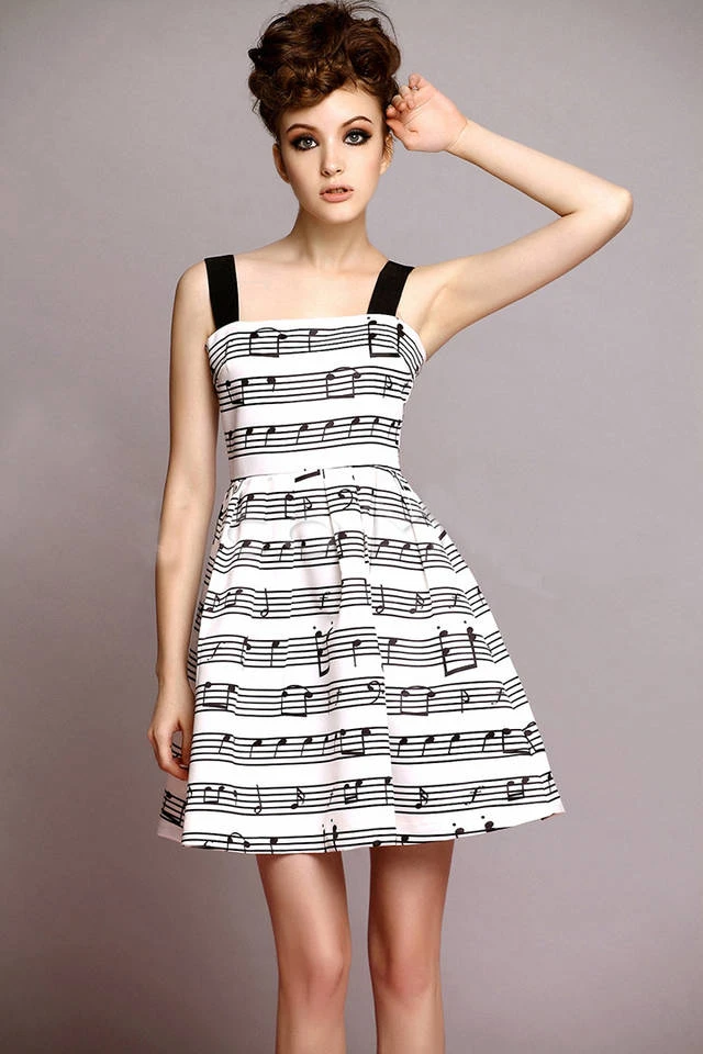 Livraison Gratuite Robes De Soiree De Partie De Mode Elegante Femmes Musique Note Robe Avec Notes De Musique Lady Robe Aliexpress