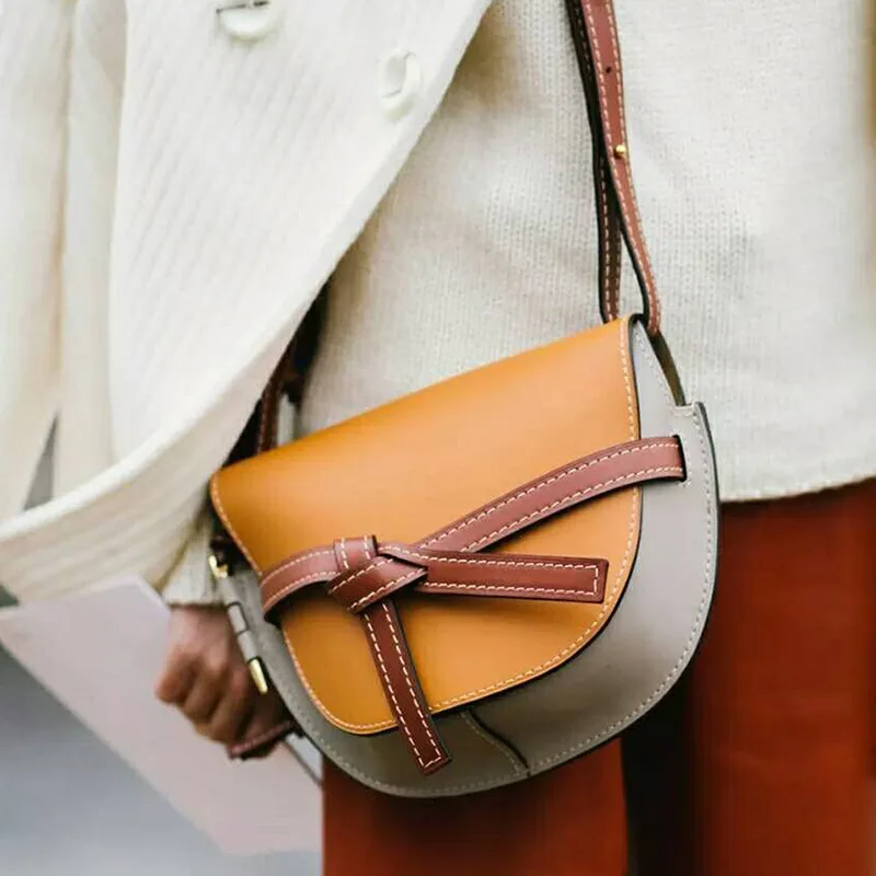 

Sheng lun lai Luxury Brand Bag Fashion Bow Saddle Bag Woman Cowhide Genuine Leather Shoulder Bag For Women Fake Designer Bags